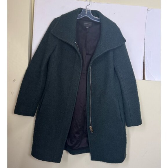 Club Monaco Wool Boucle Zipper Pea Coat Pockets Jacket Green Gold Minimalist M - Picture 3 of 16